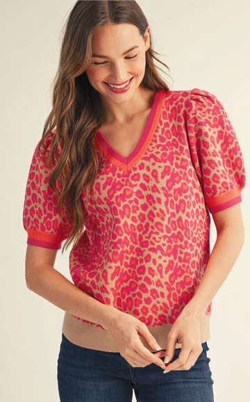 Hot Pink Leopard Sweater Top