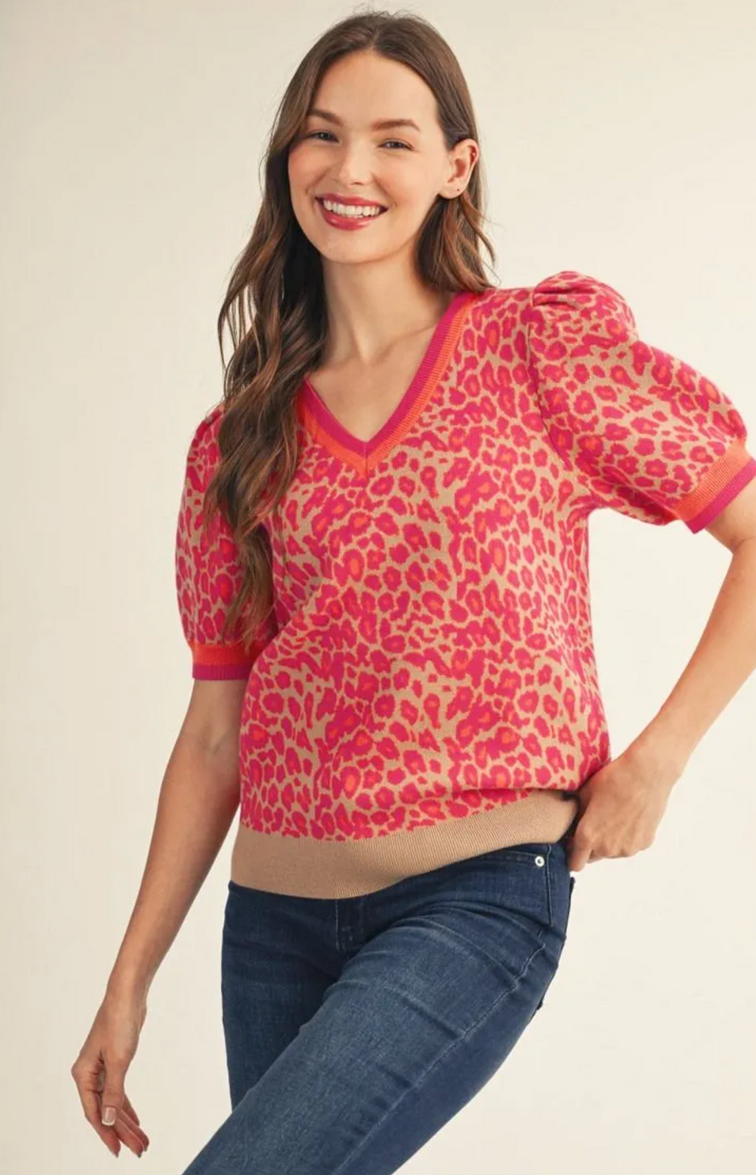 Hot Pink Leopard Sweater Top