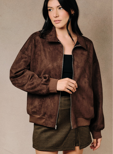 Beautiful Brown Suede Bomber Jacket