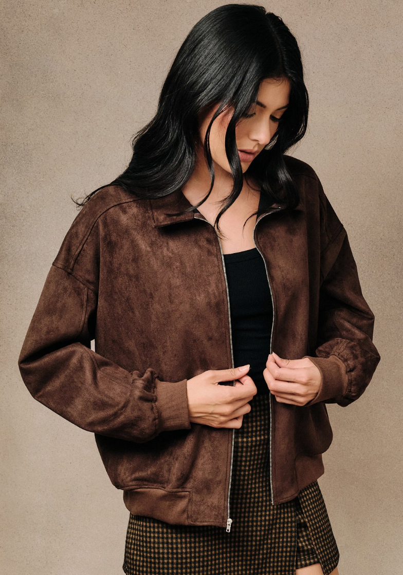 Beautiful Brown Suede Bomber Jacket