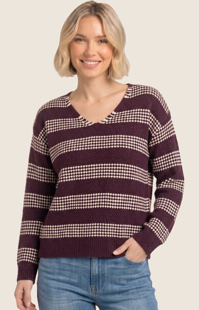 Waffle Texture Striped Sweater