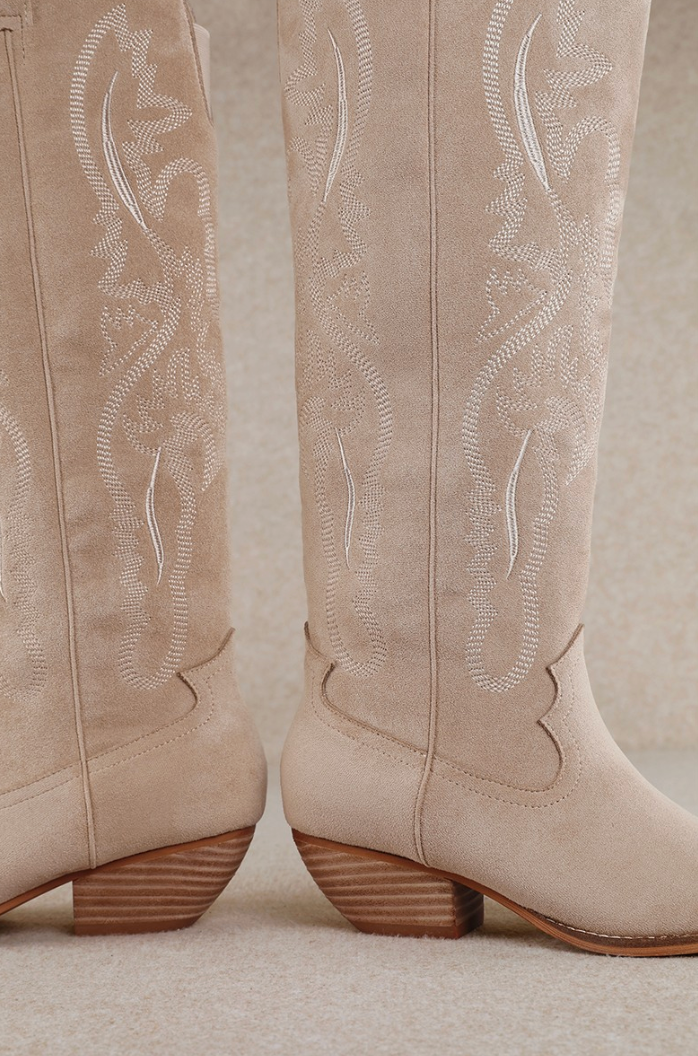 Kevin - Western Embroidered Pointed Toe Suede Boots