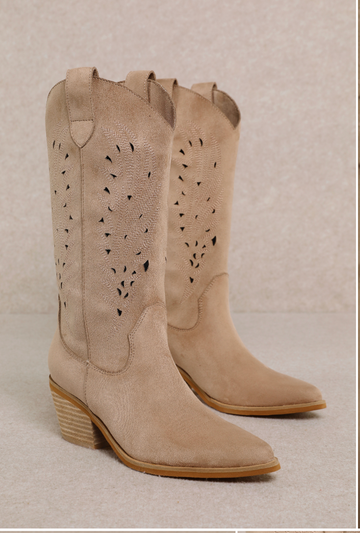 Olivia - Western Boots Cutout Embroidered Chunky Heel