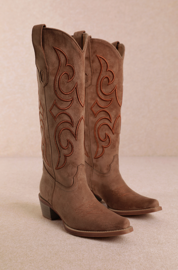 Sonora - Embroidered Suede Mid Calf Western Boots