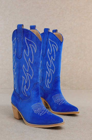Odelia - Western Cowboy Boots Metallic Embroidery Block Heel