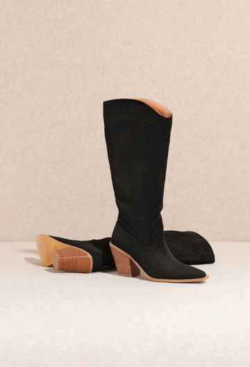 Classy - Chunky Heel Pull-on Suede Knee-high Boots