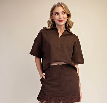 Brown Lace Denim Skirt