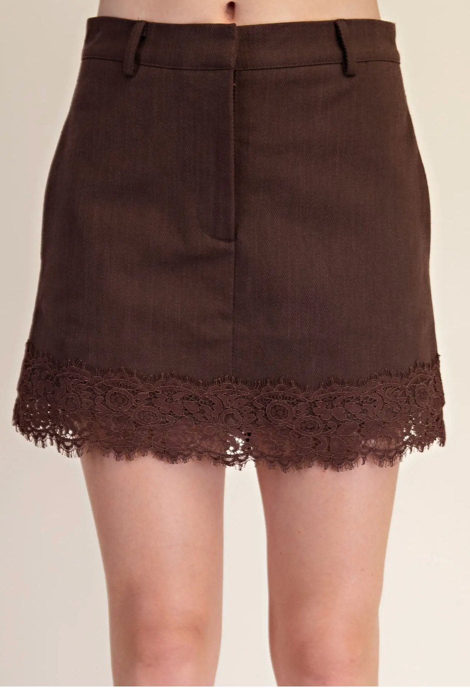 Brown Lace Denim Skirt