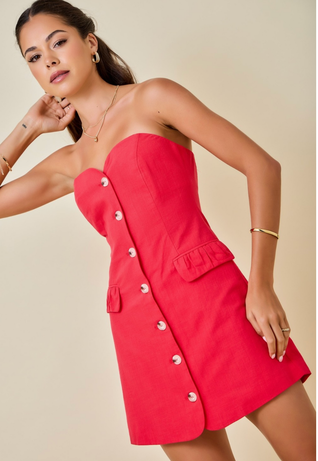 Game Day Strapless Button Down Dress