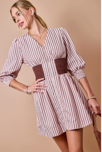Smocked Striped Detailed Dress