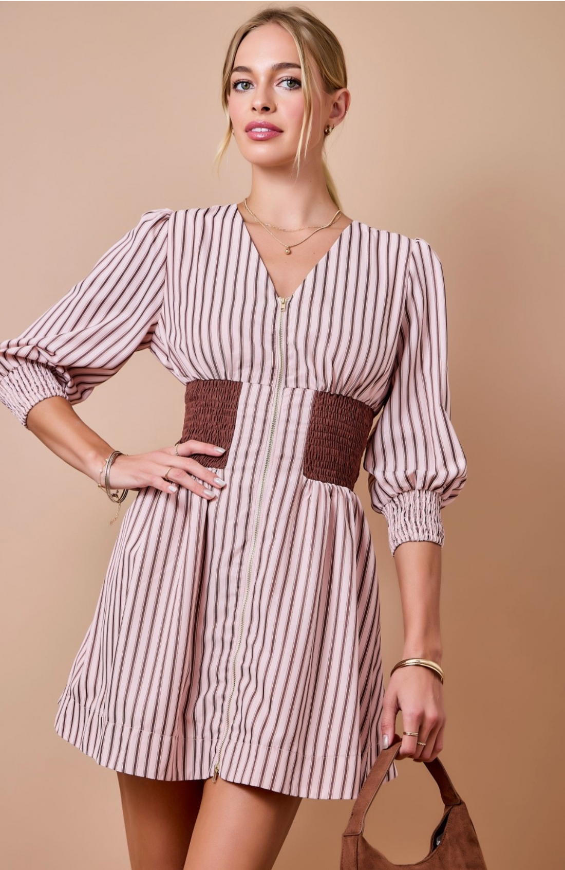 Smocked Striped Detailed Dress