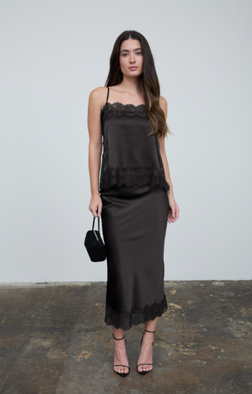 Satin Lace Trim Skirt