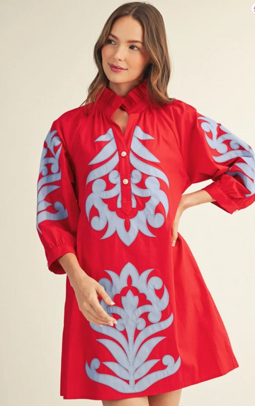 Game Day Baroque Floral Applique Dress