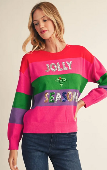 Christmas Colorblock Sequin Jolly Top