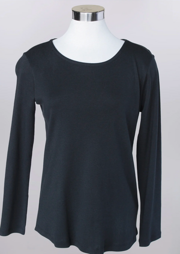 Solid Black Round Neck Basic Top