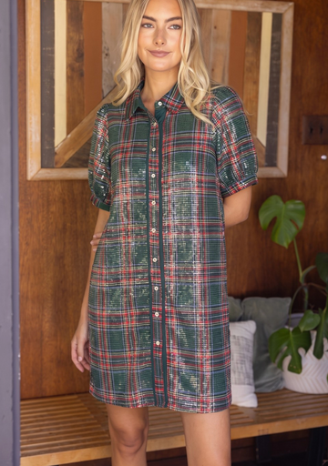 Classic Sequin Plaid Dress