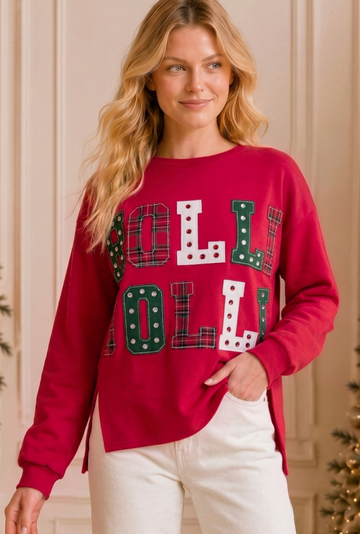 Holly Jolly Patchwork Holiday Sweatshirt