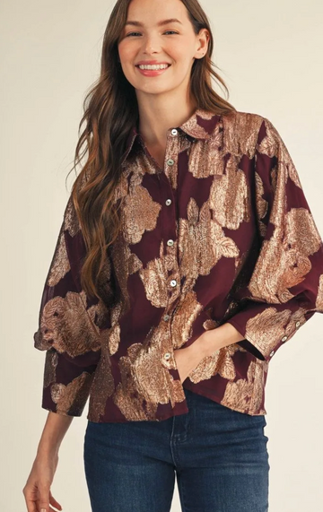 Sheer Metallic Burnout Top