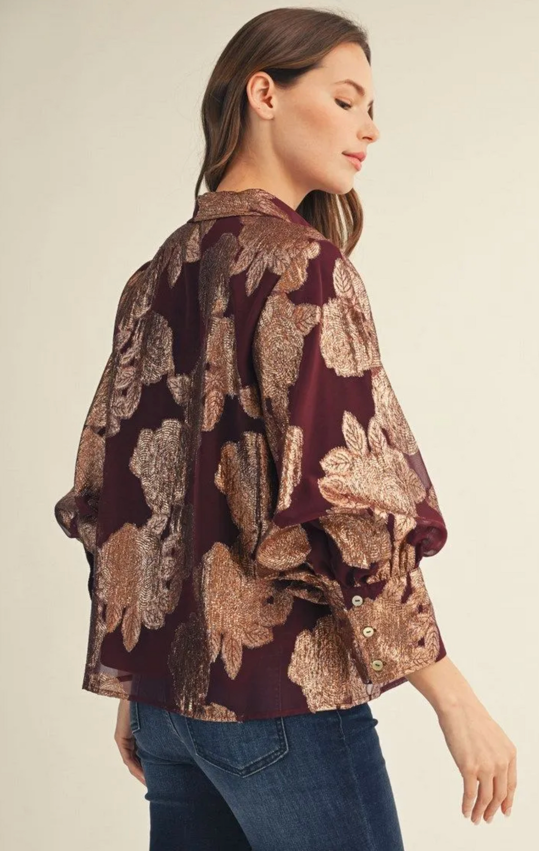 Sheer Metallic Burnout Top