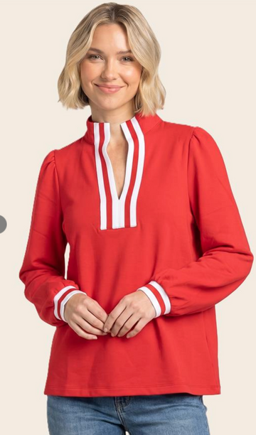 Detailed Striped Split Neck Top