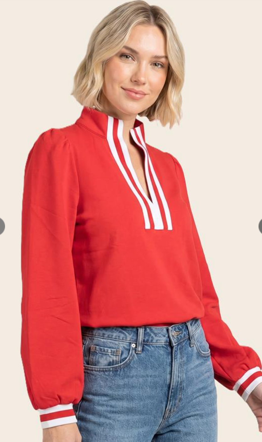 Detailed Striped Split Neck Top