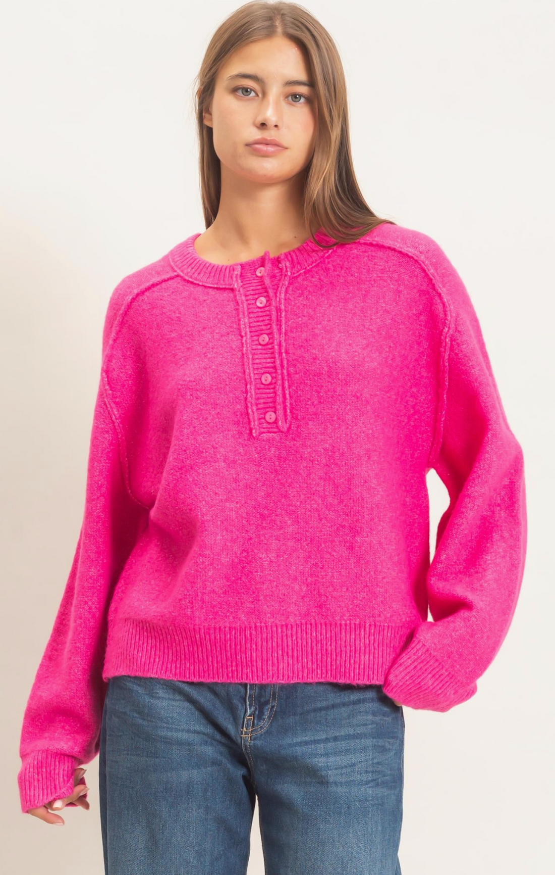 Beautiful Fuchsia Henley Sweater