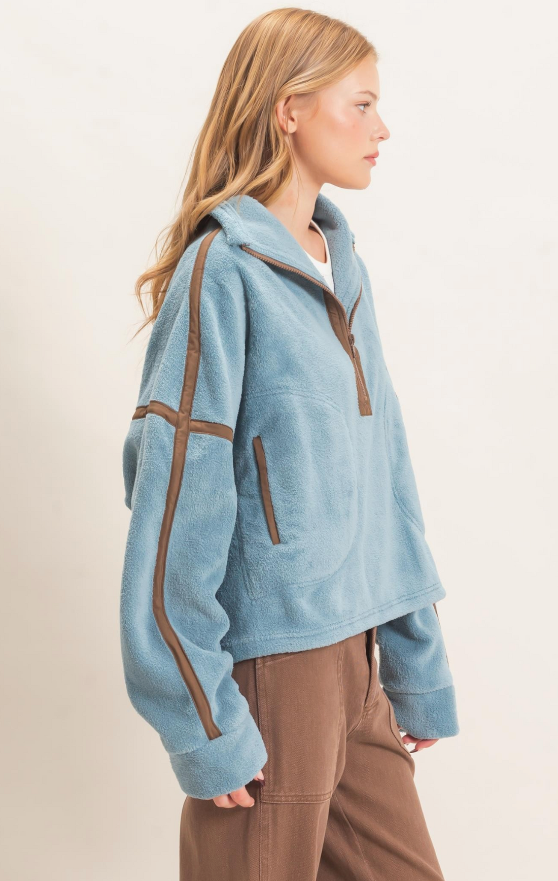 Cozy Contrast Fleece Pullover