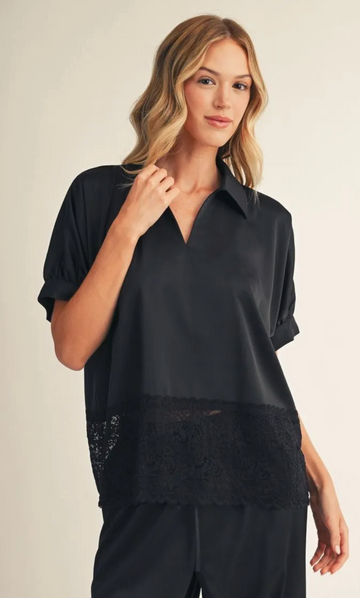 Elegant Satin Lace Trim Top