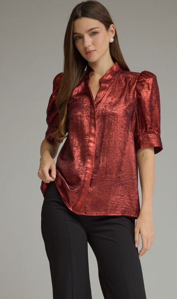 Metallic Puff Sleeve Top – Burgundy
