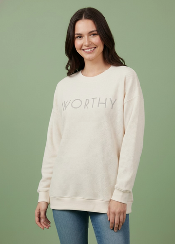 "Worthy" Graphic Knit Top