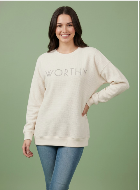 "Worthy" Graphic Knit Top