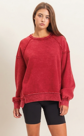Acid Wash Raw Edge Sweatshirt