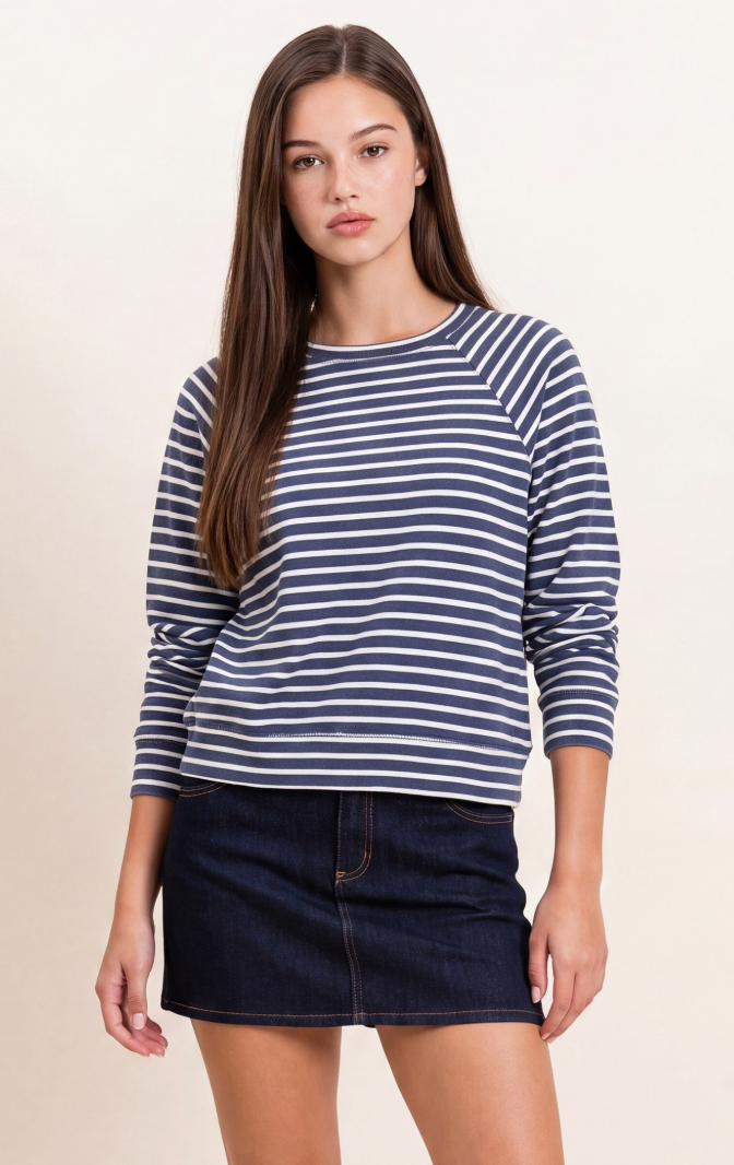 Striped Waffle Knit Raglan Top