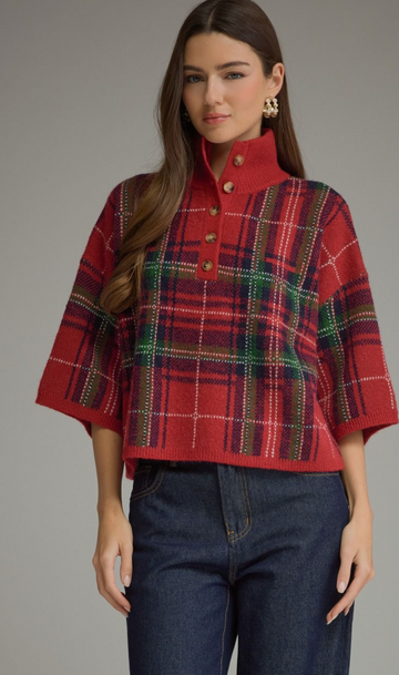 Red Plaid Sweater Top