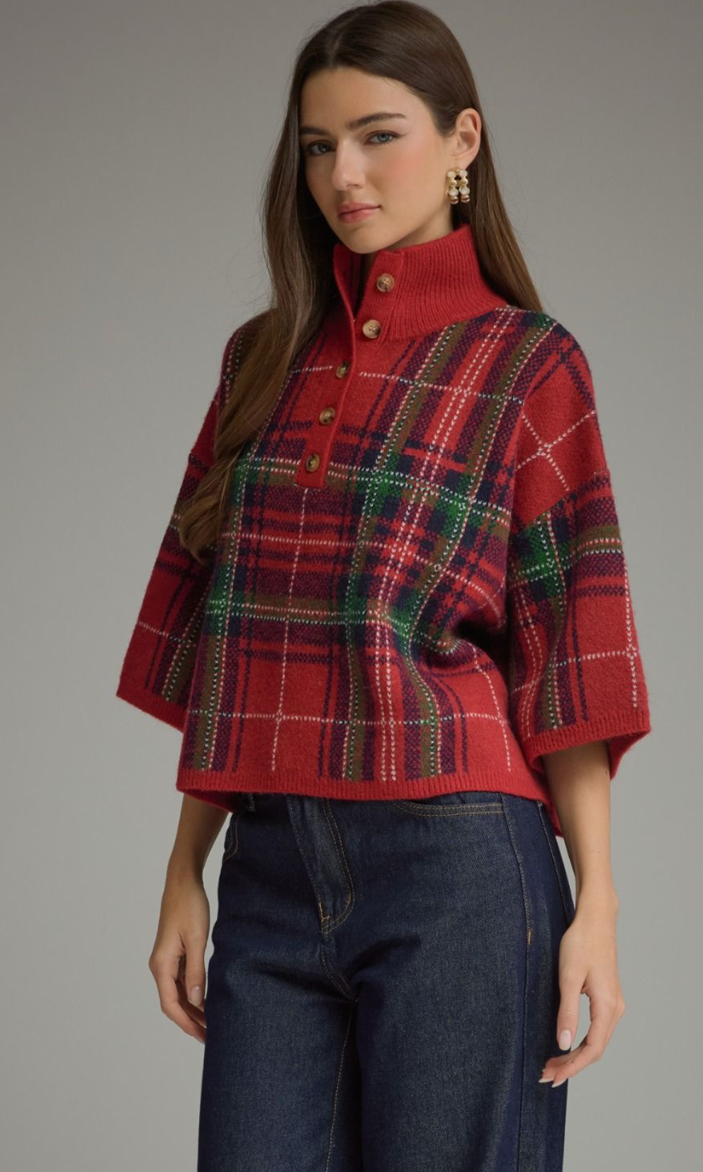 Red Plaid Sweater Top
