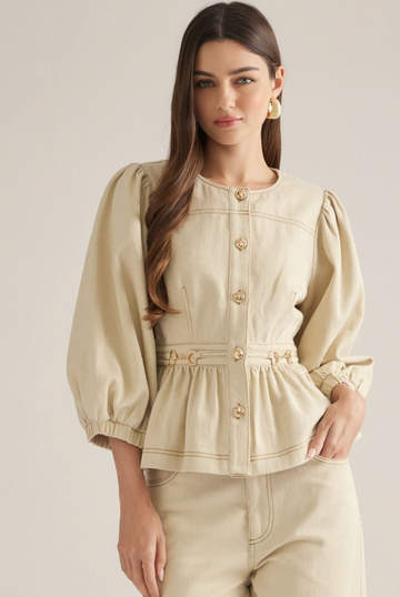 Romantic Gold Detailed Denim Top