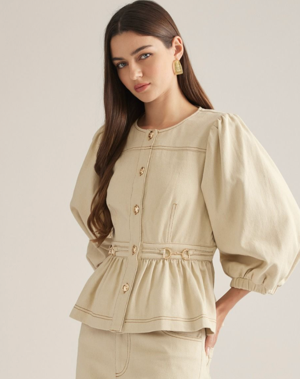 Romantic Gold Detailed Denim Top