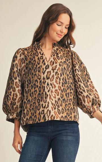 Playful Bubble Sleeve Leopard Top