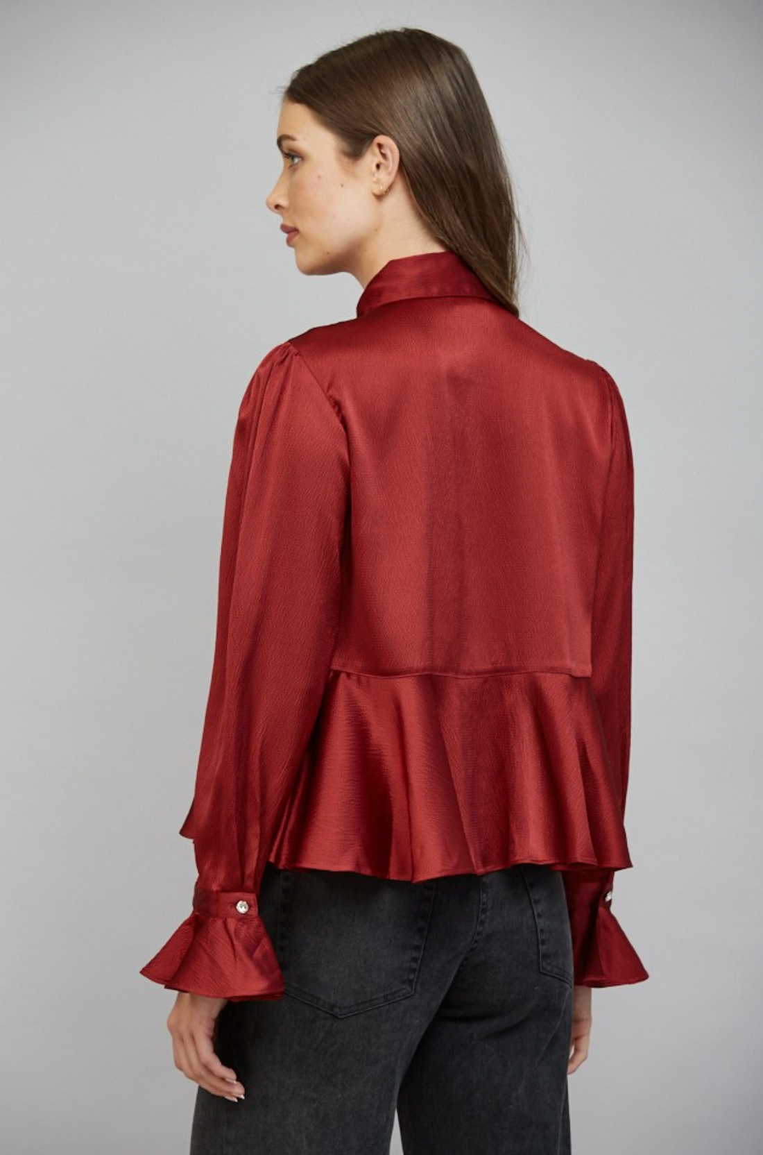 Satin Peplum Button Down Blouse