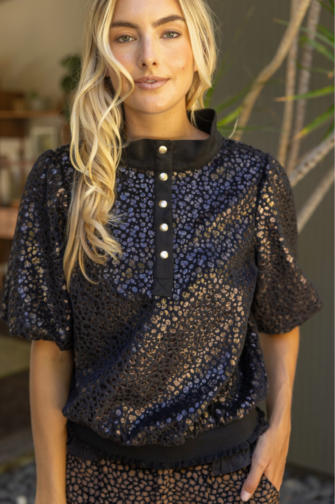 Metallic Animal Print Top