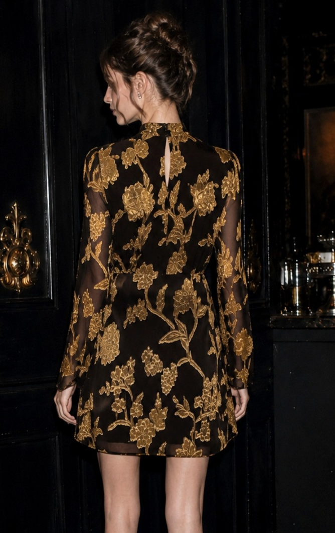 Gold Floral Cocktail Dress