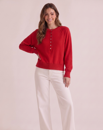 Red Henley Button Down Sweater