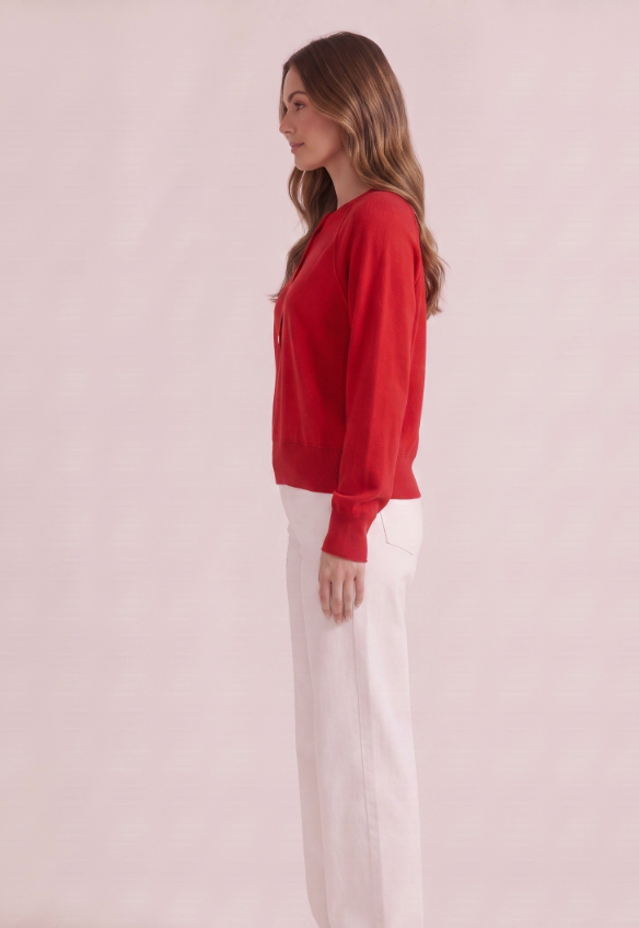 Red Henley Button Down Sweater