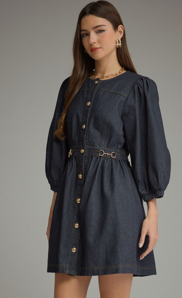 Gorgeous Denim Dress with Gold Detail
