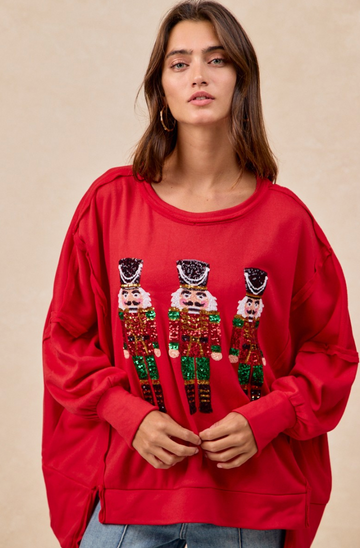 Christmas Sequin Nutcrackers Embroidery Sweatshirt