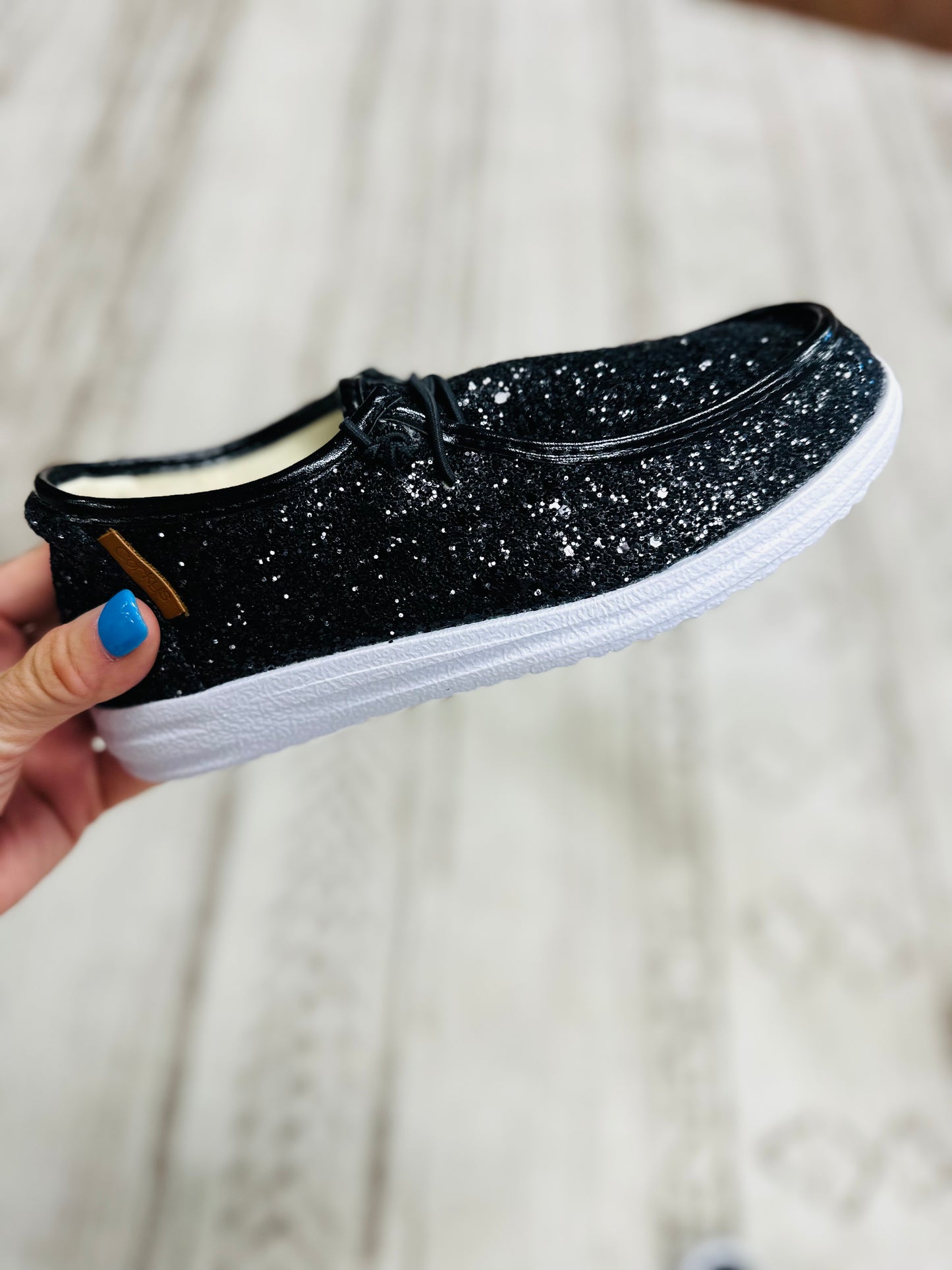 Kayak in Black Glitter by Corkys