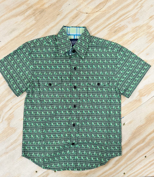 Boys S/S Geo Print Pearl Snap Shirt