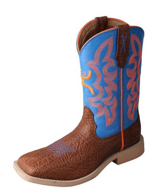 Twisted X - YHY0001 - Kid’s Hooey Boot - Cognac Shoulder/Neon Blue