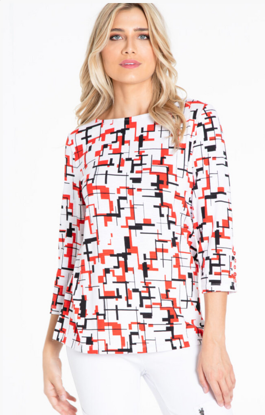 Multiples - M21104TM - Print Slub Knit Top - Geometric