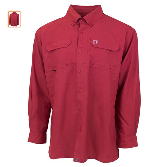 HEYBO OUTDOORS- BOCA GRANDE L/S FISHING SHIRT- CARDINAL